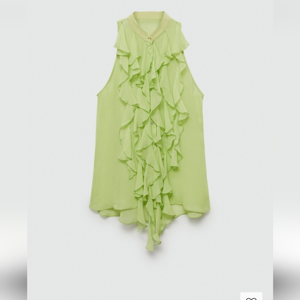 Mango Light Green Ruffle Blouse - Picture 3 of 6